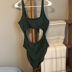 Hunter Green Cut Out Scoop One Piece